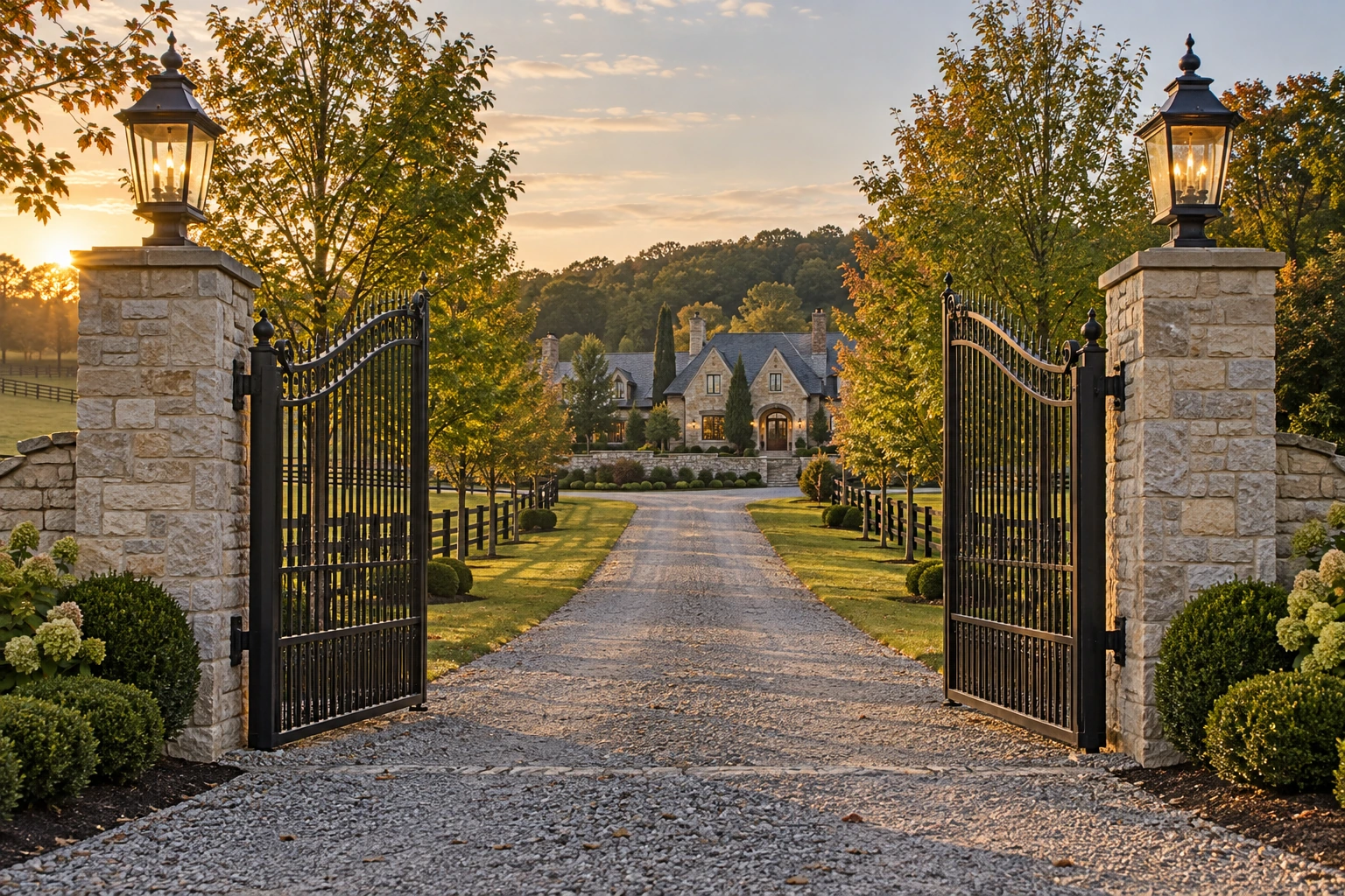 Black steel gate installation for Estate Metal Gates in Lexington, KY