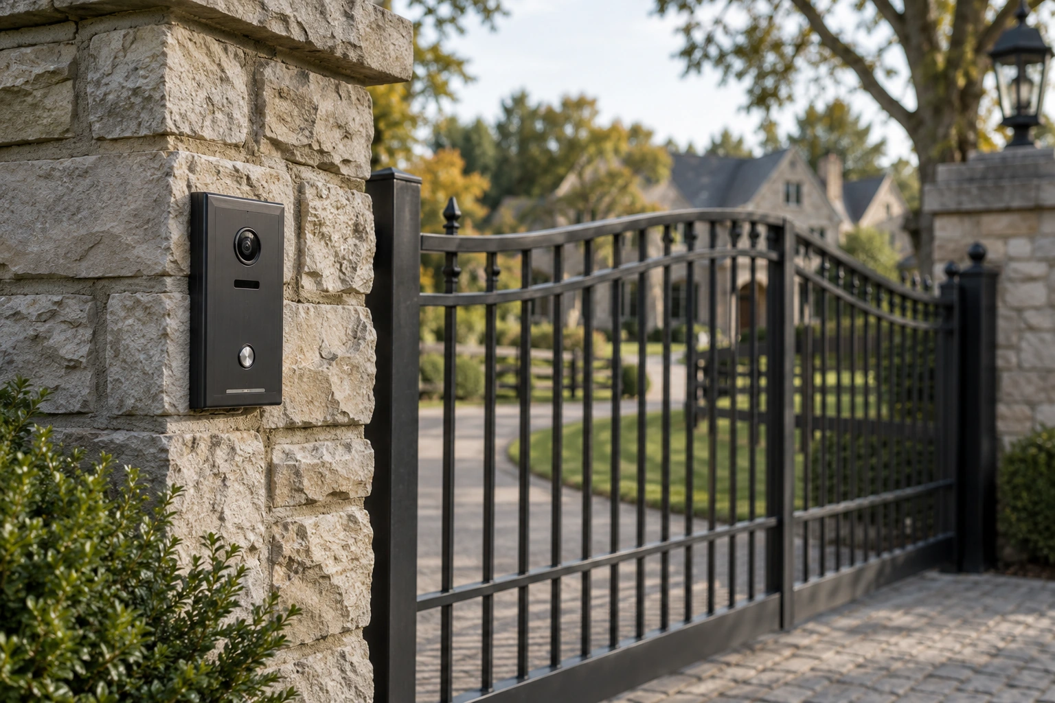 Black steel gate installation for Metal Gate Intercom Installation in Lexington, KY